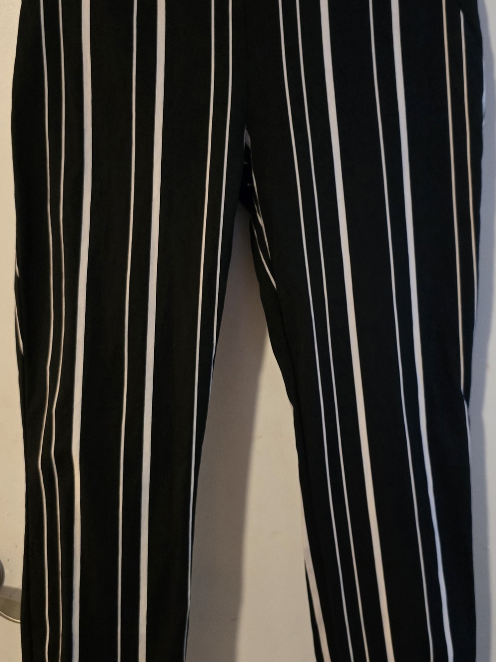 New York & Company Black Pants with White Vertical Stripes